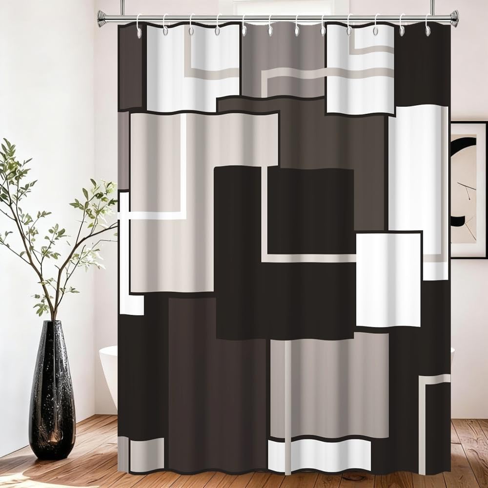 Xiaoterna Geometric Shower Curtain Abstract Black White Grey Bathroom Curtain Modern Simplicity Geometry Patchwork Waterproof Washable Shower Curtain