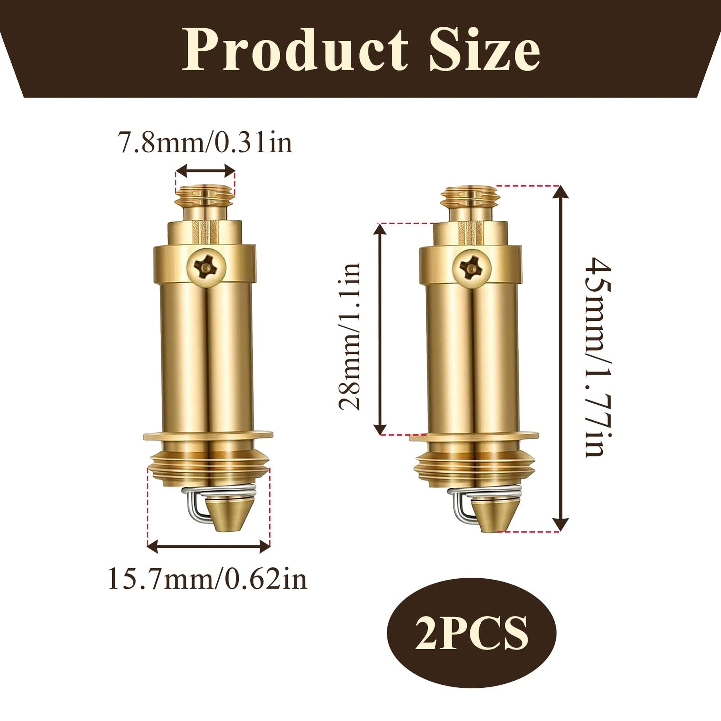 2 Pack Click Clack Plug Bolt, Brass Plug Bolt, Basin Waste Pop Up Plug Assembly, M8 M16x1.5 Threads