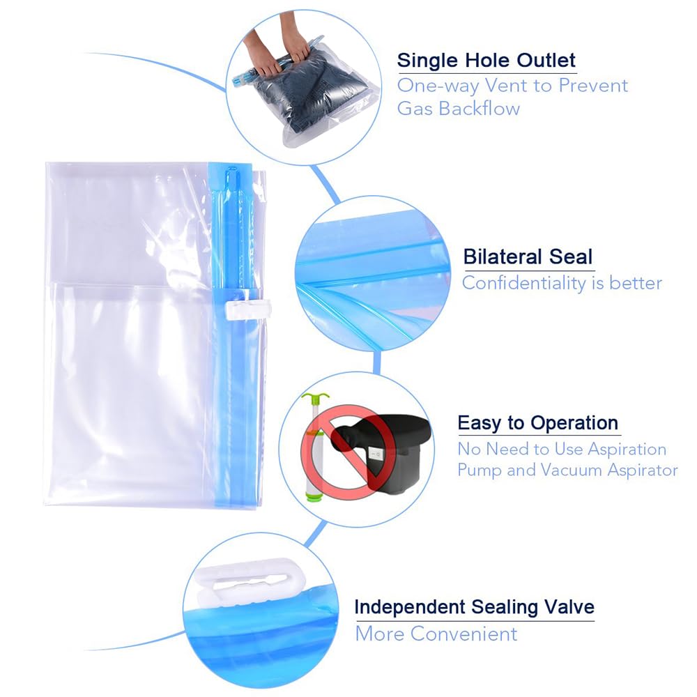 ALMING Compression Bags for Travel - 12 Pack Space Saver Bags - No Vacuum or Pump Needed - Vacuum Storage Bags for Travel Accessories - Transparent