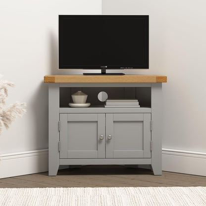 Seconique Windsor Corner Tv Unit in Pebble Grey/Oak