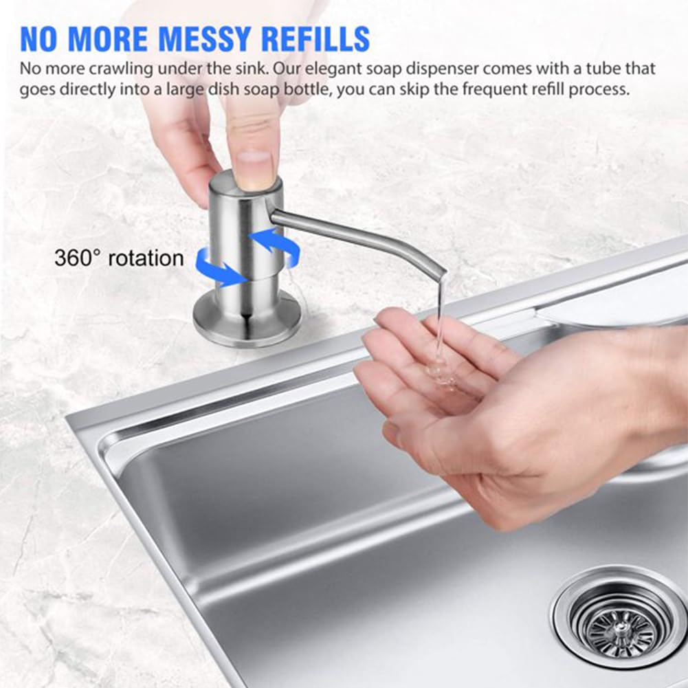 Kitchen Soap Dispenser Set, Stainless Steel Countertop Sink Soap Dispenser Water Pump with 39” Extension Tube Kit for Kitchen Bathroom(Silver)