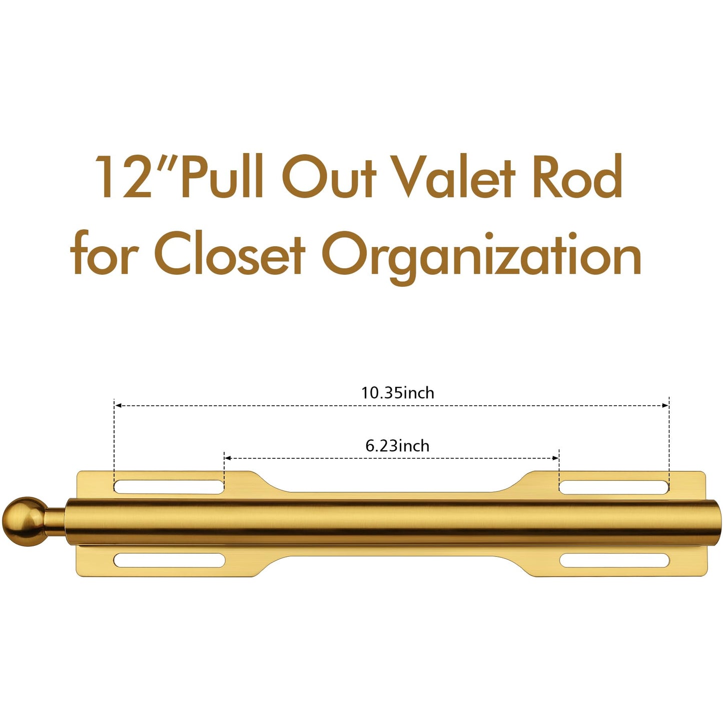 FIRJOY 12" Valet Rod for Closet Pull Out (1 Pack, Brushed Gold)