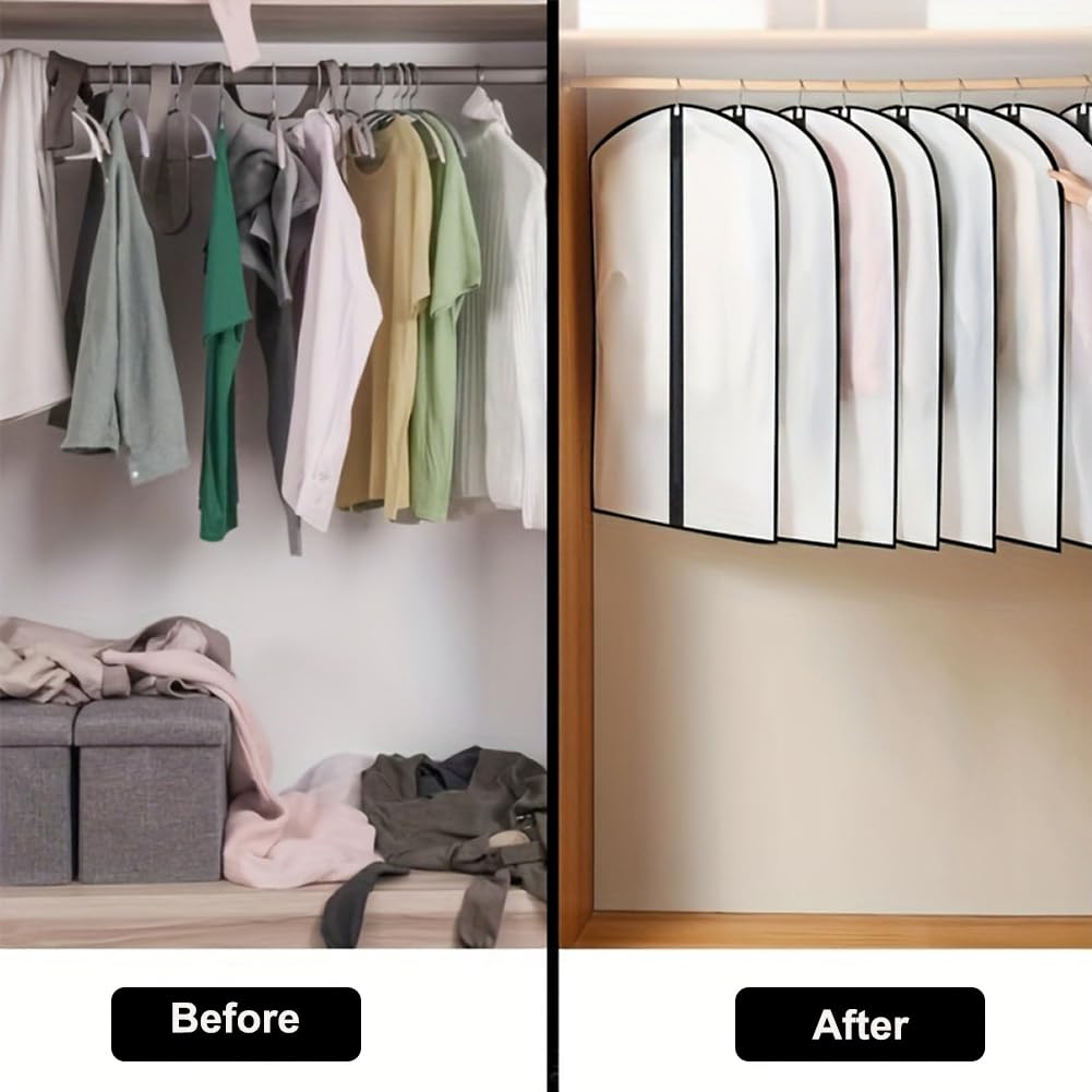 6pcs Garment Bags 60x100cm,Dustproof Garment Covers PEVA Translucent Clothes Covers with Zip,40inch Suit Storage Bags Dress Cover for Shirts Coats