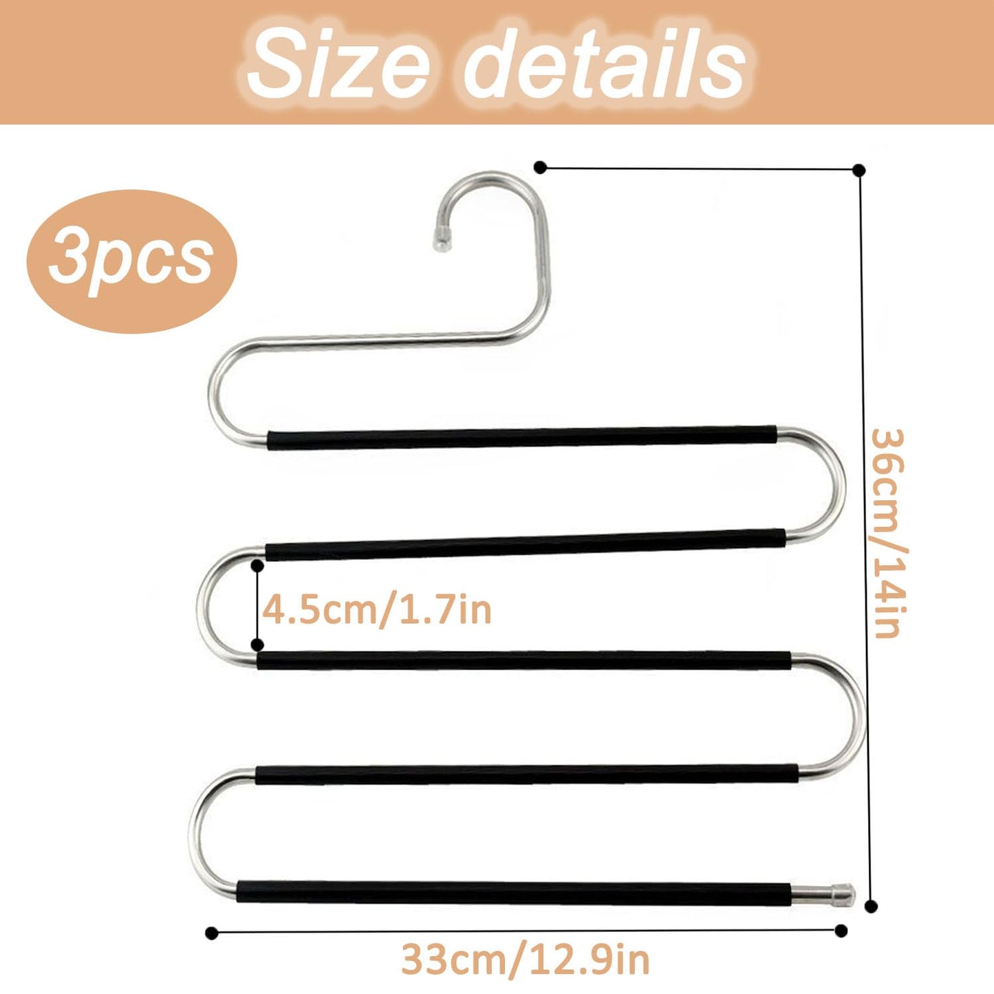 Trouser Hangers Space Saving, 3 Pcs Stainless Steel Hangers for Clothes Space Savers, Multi-Layer Pants Hanger for Closet Organizers and Storage