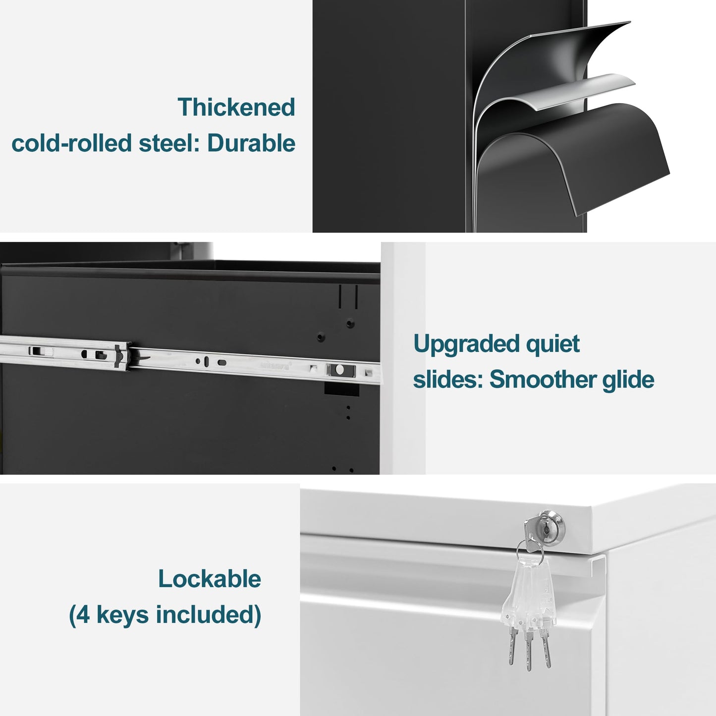 LVSTEEL Mobile Filing Cabinet, Lockable 2 Drawers with Suspension File Hanging Rails, With 4 Keys