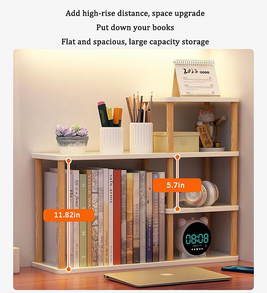 Dreamhousey Desktop Multilayer Bookcase Storage Rack, Large Capacity Solid Wood Storage Wall on Desk, Student Easy Organizing Rack
