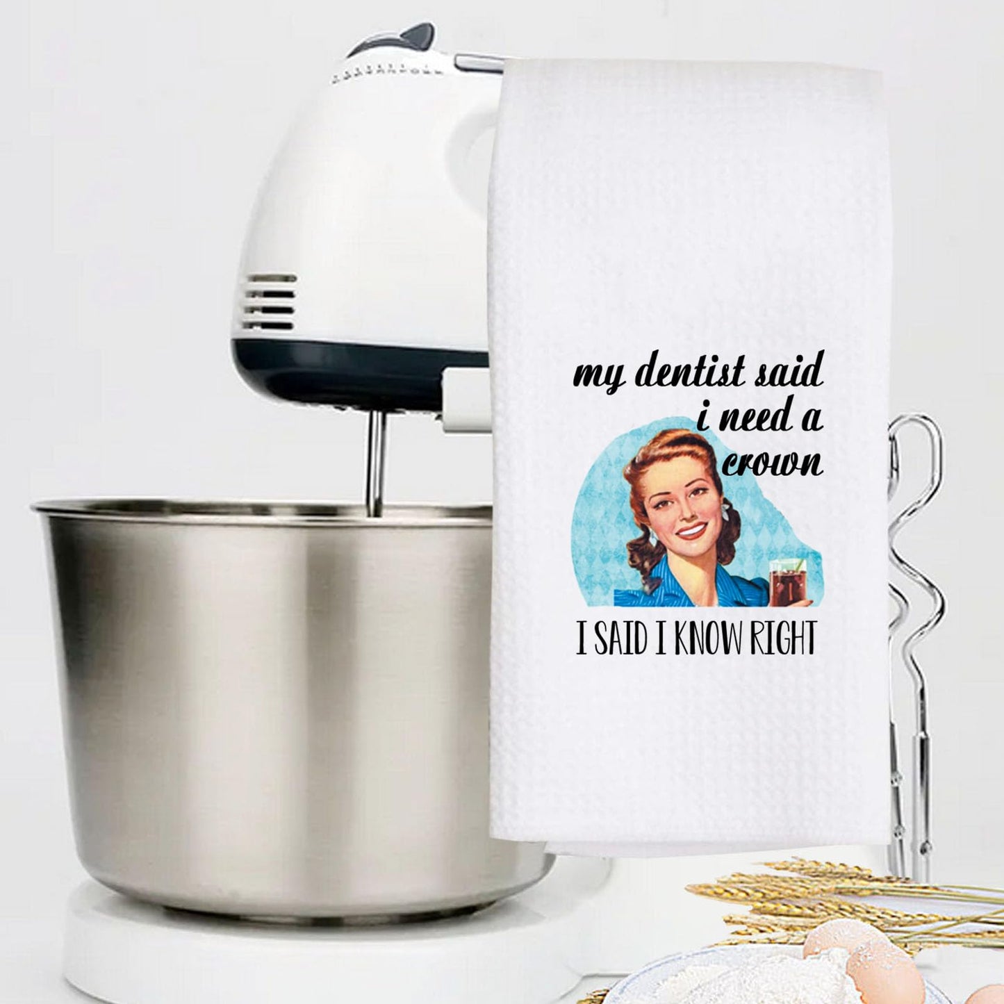 LEVLO Retro Sassy with Funny Saying Dish Towel Retro 50s Gift for Women Vintage Houmorous Kitchen Towel (My Dentist Said Towel)