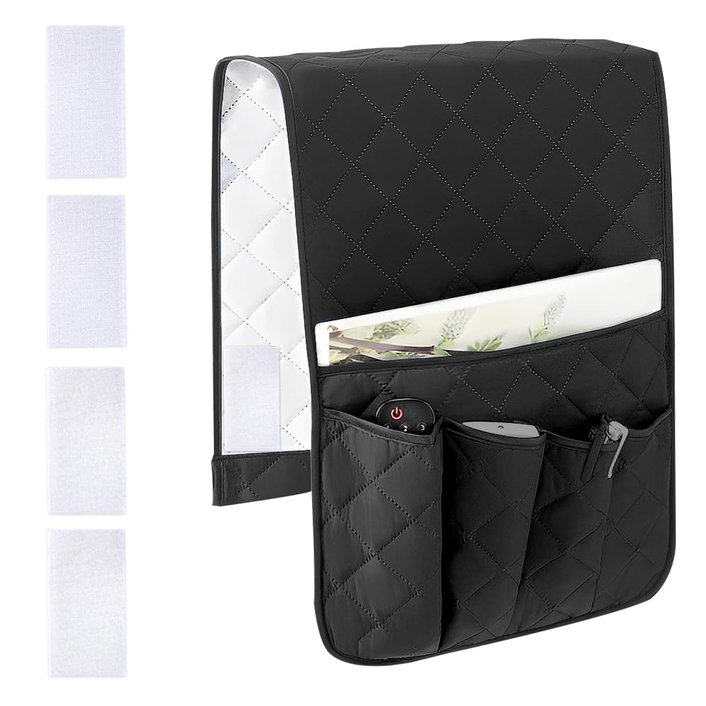 RETON Sofa Armrest Organizer with 5 Pockets, Non Slip Sofa Remote Control Holder Armchair Caddy with 4 Pair of Hook and Loop Fasteners