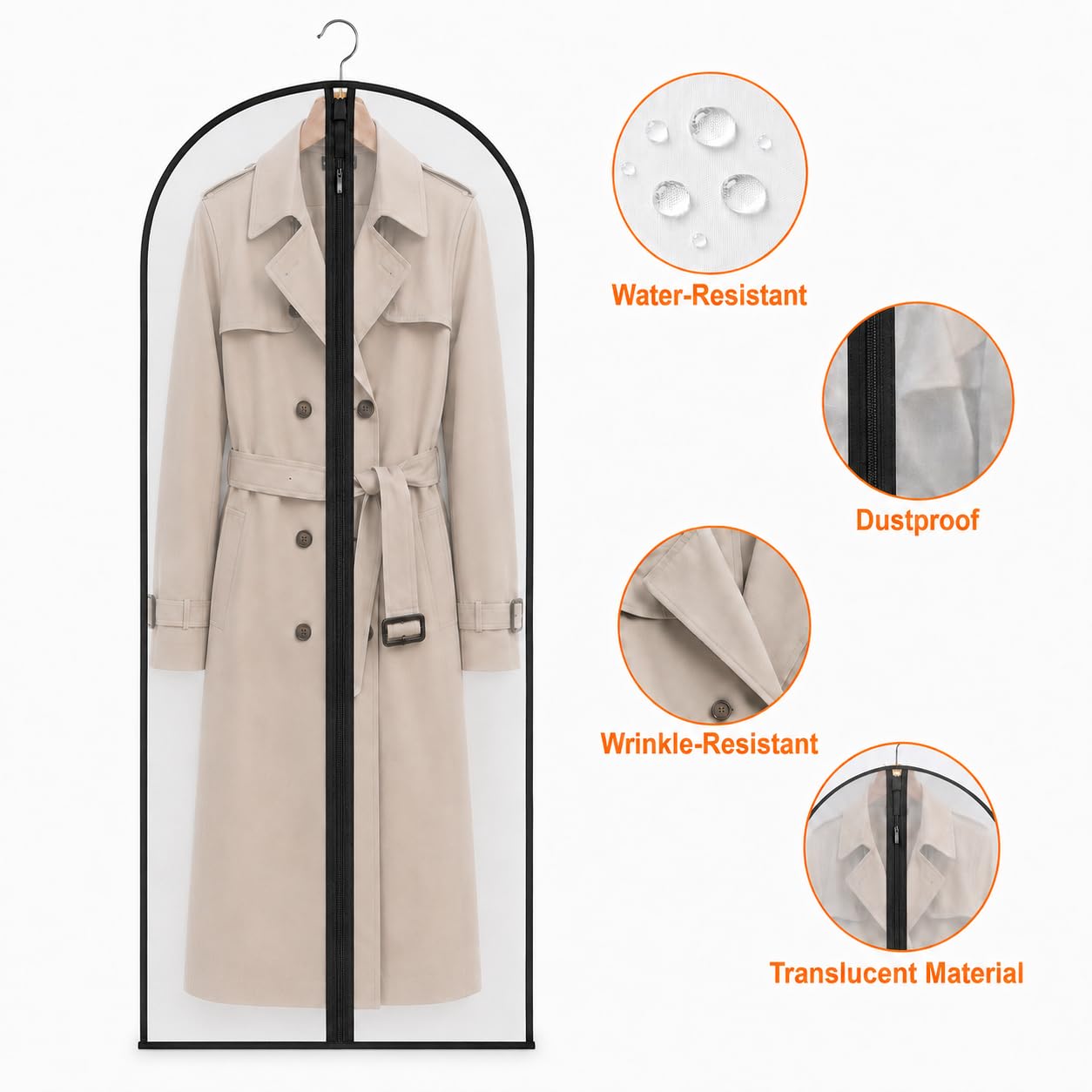 Sytinnice 2 Pack Dress Bags Covers Long 60 x 140 cm / 24 x 55 in, PEVA Transparent Hanging Garment Bags with Zipper