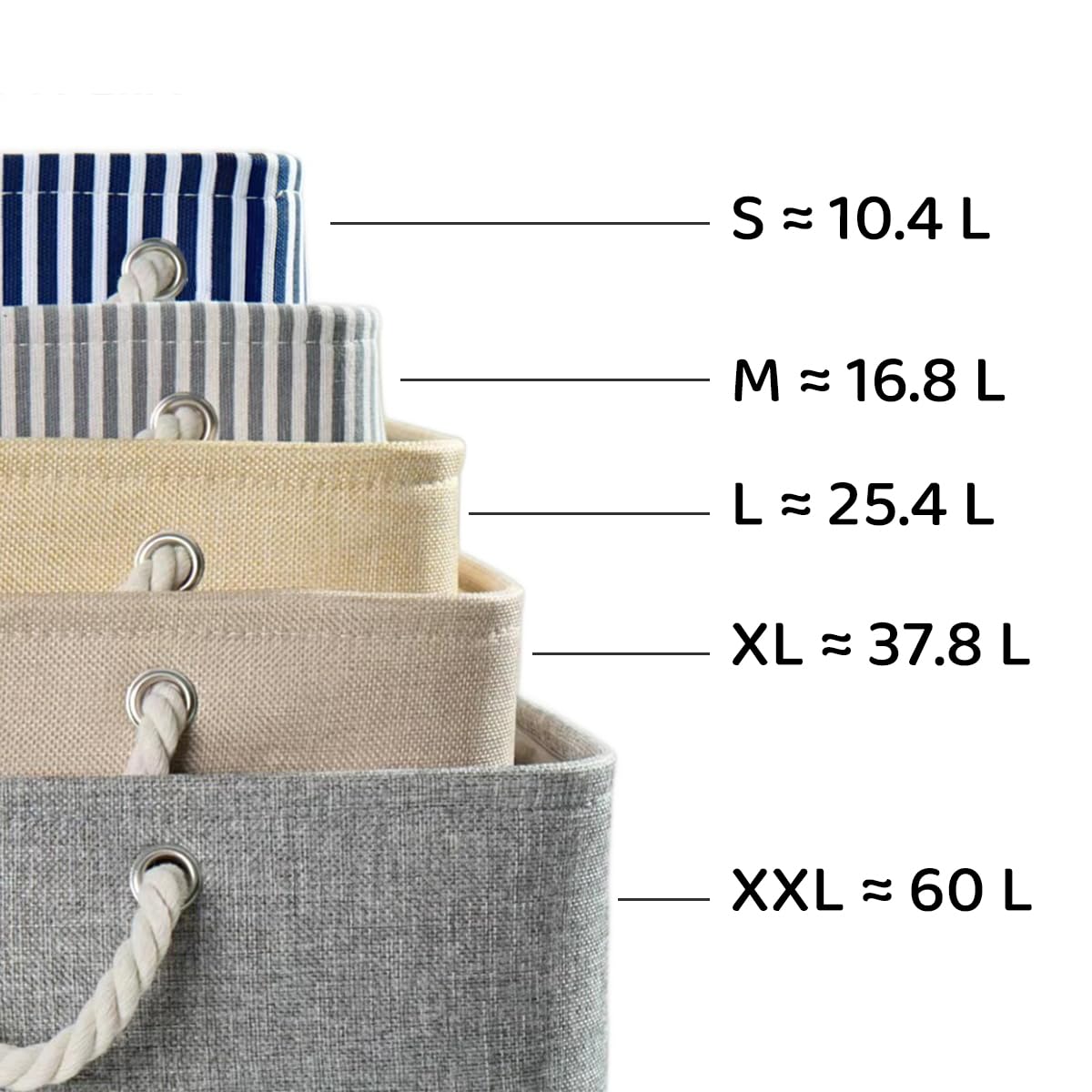 Mangata Foldable Storage Basket, Open Wardrobe Organiser Boxes 3 Pack (Beige, Medium)
