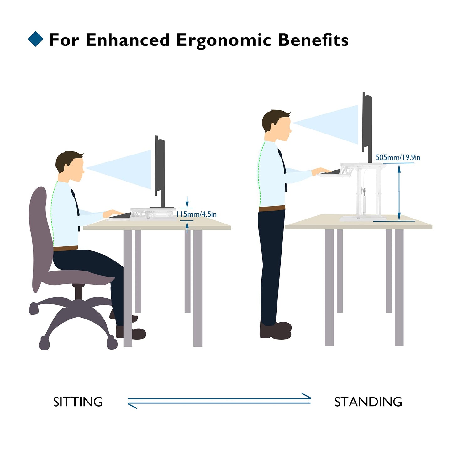 BONTEC 80cm Standing Desk Converter, Dual-Tier Height Riser, 15kg, White