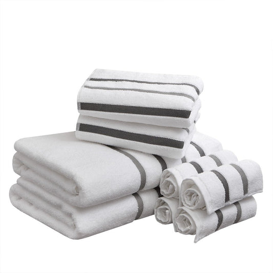 Comfort Spaces Cotton 8 Piece Bath Towel Set Striped Ultra Soft Hotel Quality Quick Dry Absorbent Bathroom Shower Hand Face Washcloths, Multi-Sizes,