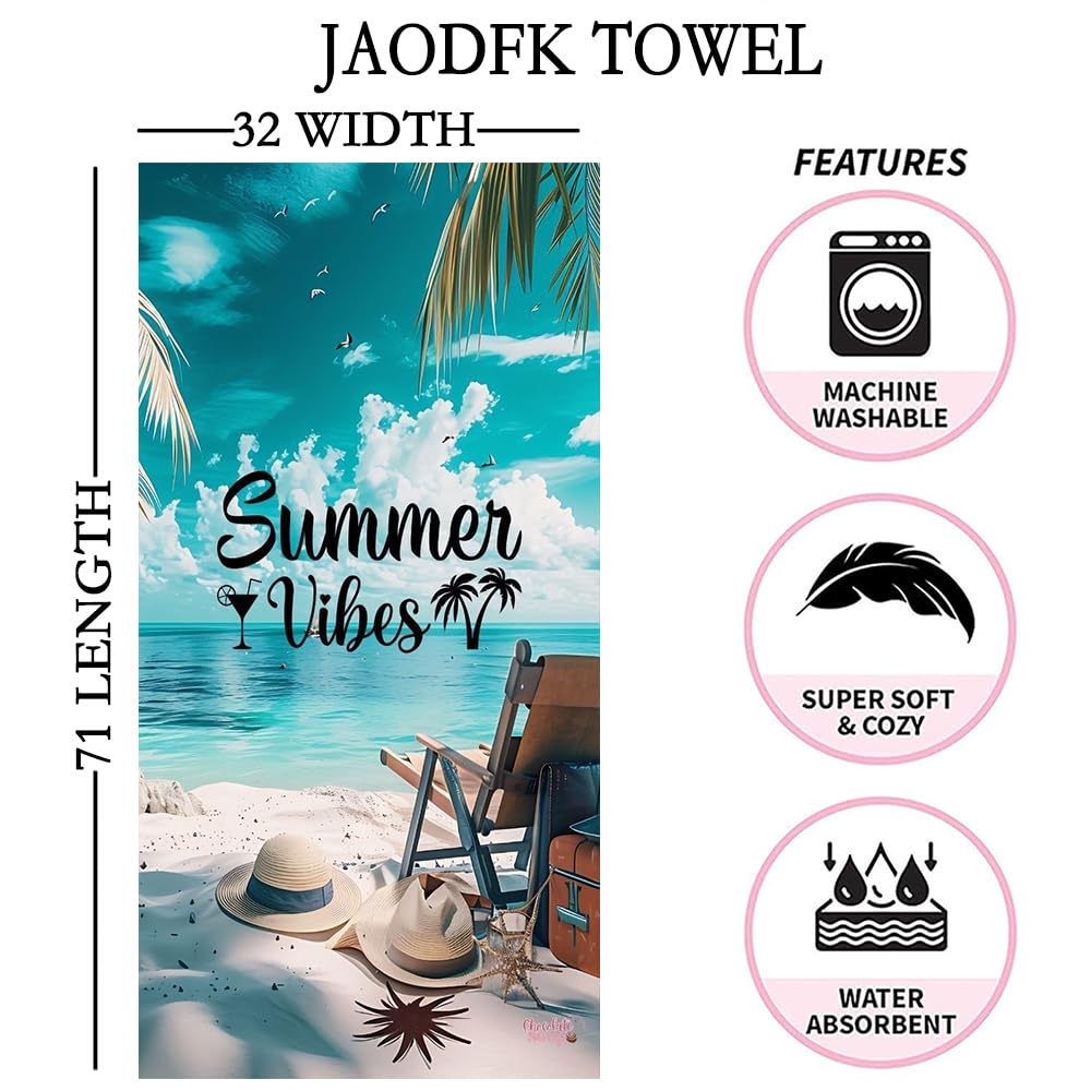 JAODFK Microfibre Beach Towel 71"X32" Quick Dry Lightweight Sand Free Extra Large Thin Towels Travel Essentials For Adults Womens Swim Bath