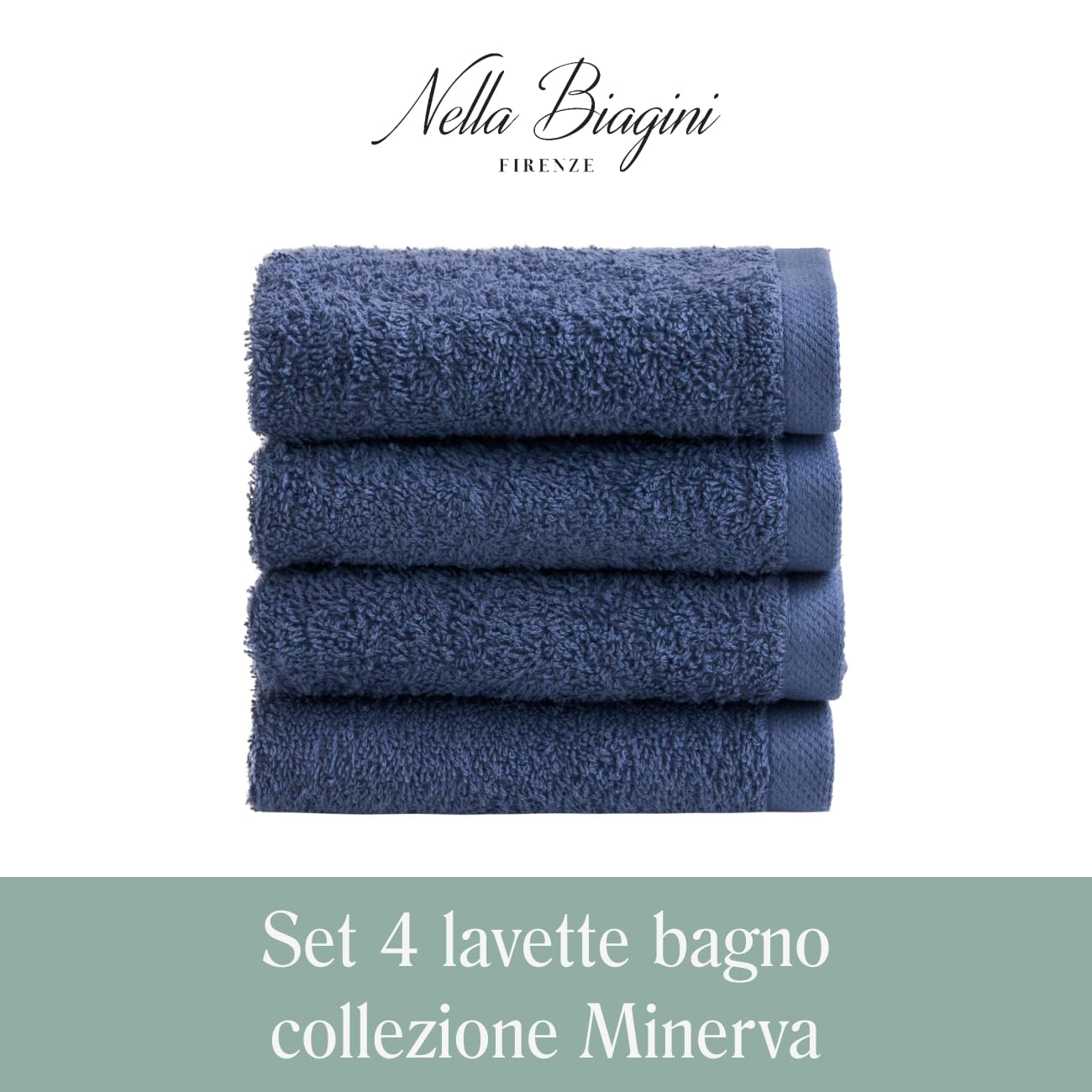 NELLA BIAGINI Minerva Bath Towels 30 x 30 cm, Set of 4, 100% Pure Terry Cotton, 420 g/m², Soft, Absorbent, Practical, Durable, Solid Colour
