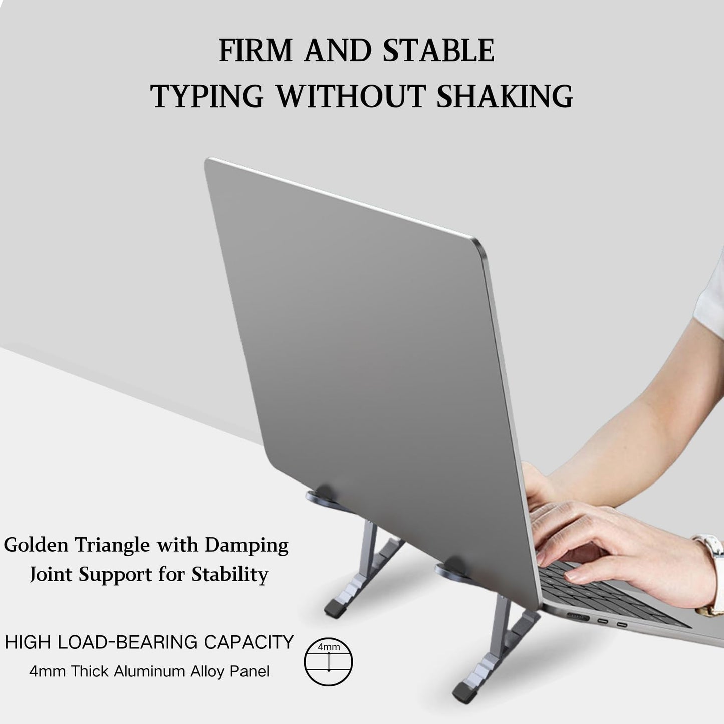 VVGAOGES Laptop Stand for Travel, Aluminium Height-Adjustable Ventilated Notebook Stand, Foldable Portable Laptop Stand Holder