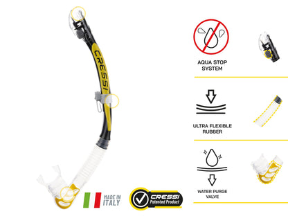 Cressi Alpha Ultra Dry Diving Snorkel - Black/Yellow