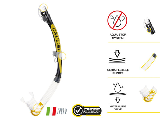 Cressi Alpha Ultra Dry Diving Snorkel - Black/Yellow