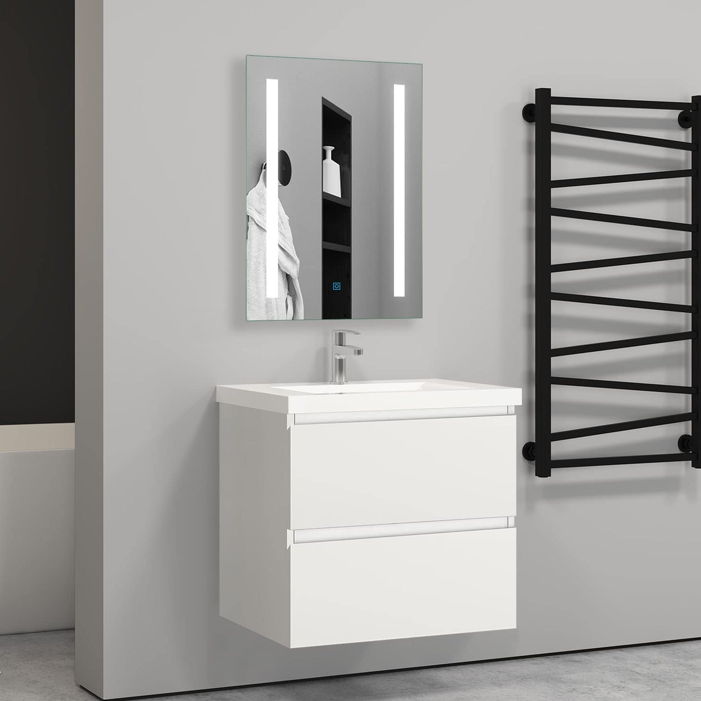 Biubiubath 600mm Bathroom Sink Unit with Basin Matt White 2 Soft Close Drawers Wall Mounted Bathroom Suite with Vanity Unit