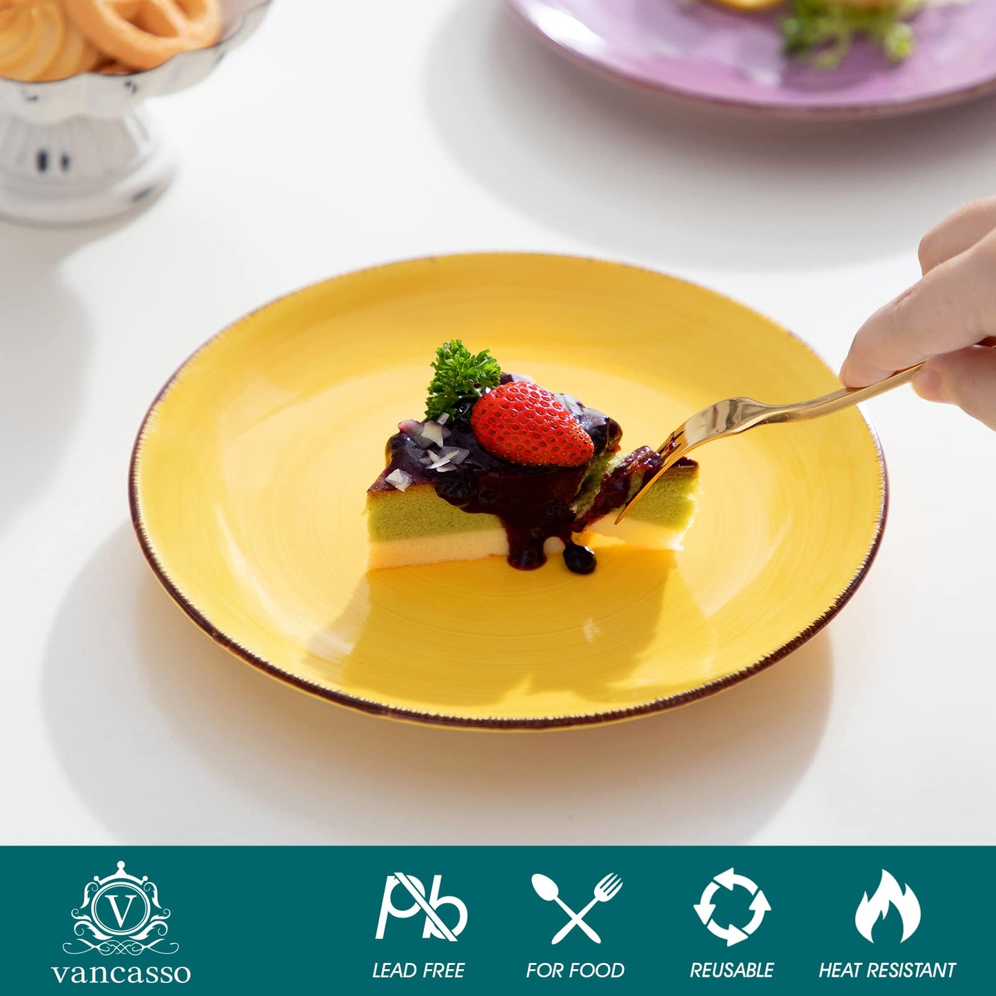 vancasso Bonita Multicolour Dessert Plate Set of 6, Handpainted Side Plate in Rustic Look Tableware, 7.5 inch Side/Salad/Fruit/Snack Plate(18.8 * 18.8