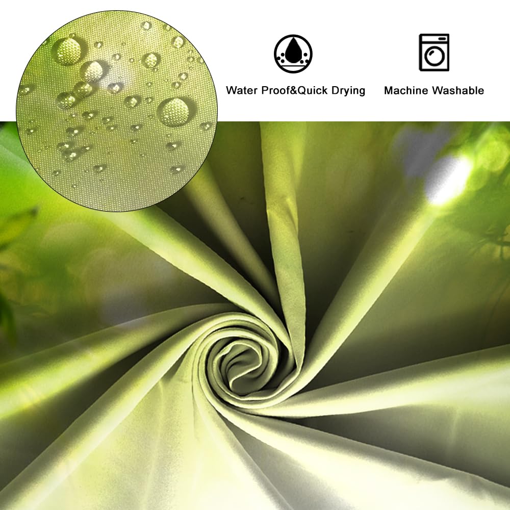SDOTPMT 180x180cm Spa Bamboo Shower Curtain Green Leaves Aromatic Candles Water Therapy Floral Bath Curtain Zen Meditation Basalt Stones Bathtub