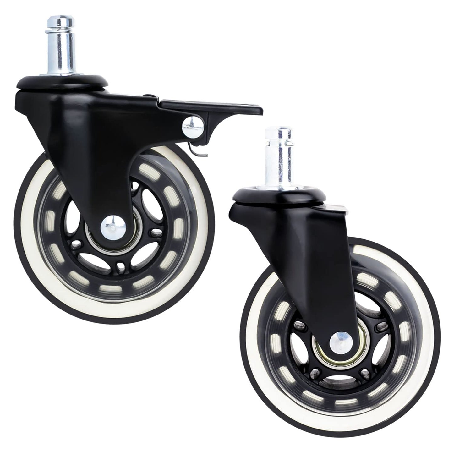HMF 5-Pack Hard Floor Swivel Castors with Brake | 11 mm, Polyurethane, 75 mm, Black
