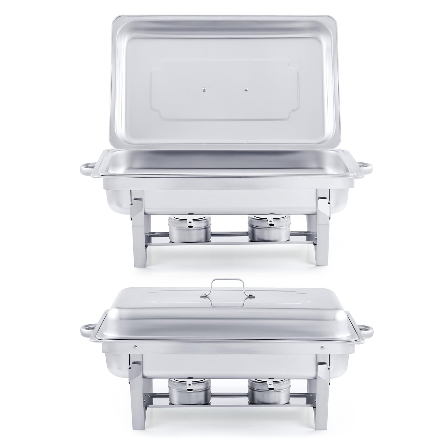 WILPREP Lightweight Chafing Dish Buffet Set 2 Pack, Rectangle Stainless Steel Food Warmer with Lids Food Pans and Fuel Holders, 9L Buffet Serving