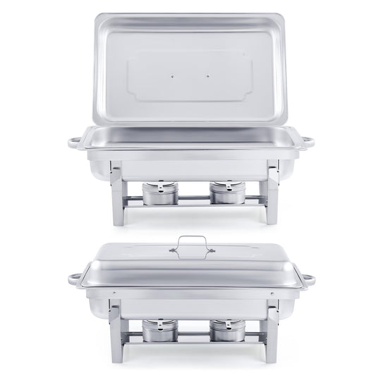 WILPREP Lightweight Chafing Dish Buffet Set 2 Pack, Rectangle Stainless Steel Food Warmer with Lids Food Pans and Fuel Holders, 9L Buffet Serving