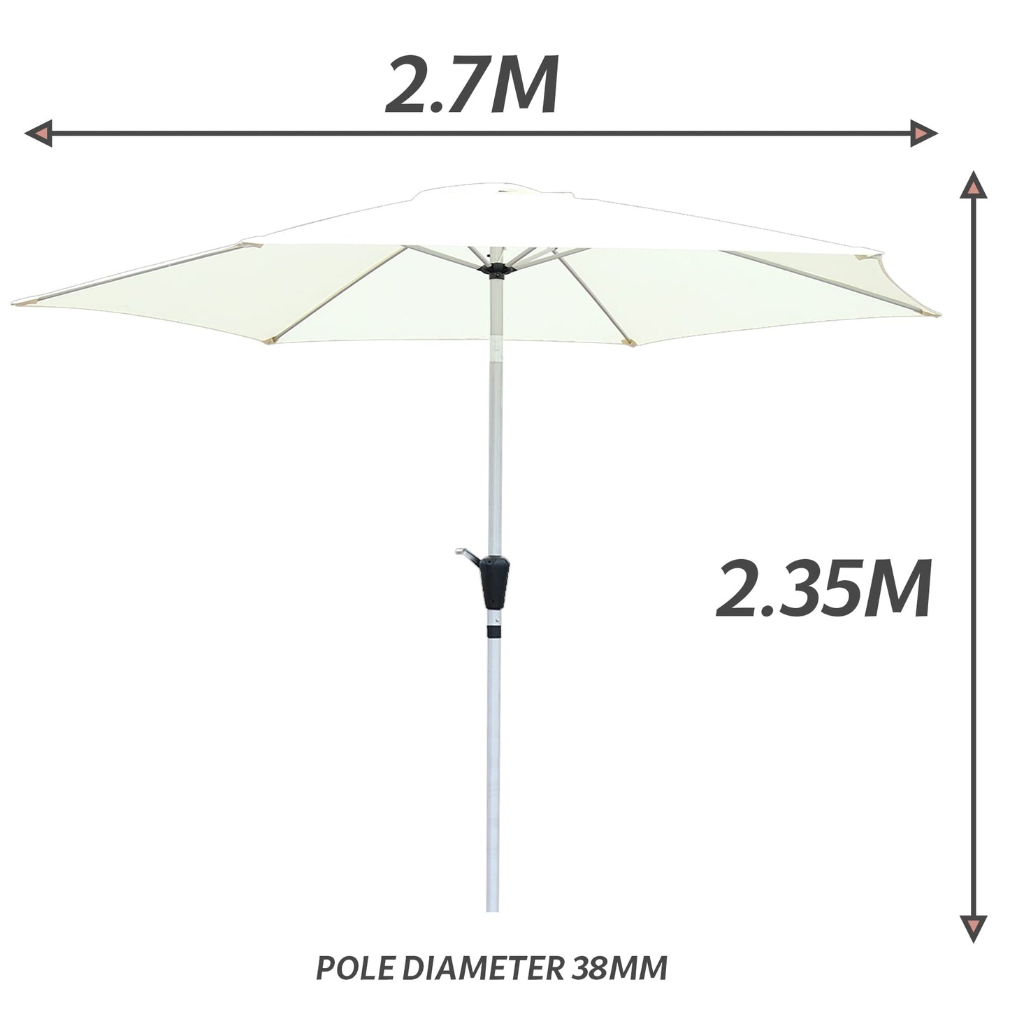 GlamHaus Garden Parasol Tilting Table Umbrella for Outdoors 2.7m, Crank Handle, UV 40+ Protection, Additional Parasol Protection Cover, Gardens and