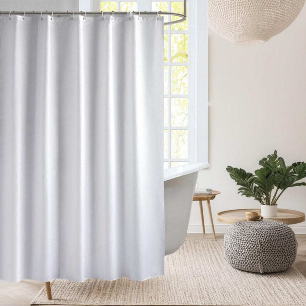 White Shower Curtain, 180 x 200 cm, Mould Proof and Mildew Resistant Extra Long Shower Curtain Liner, Mould Resistant Bathroom Curtains