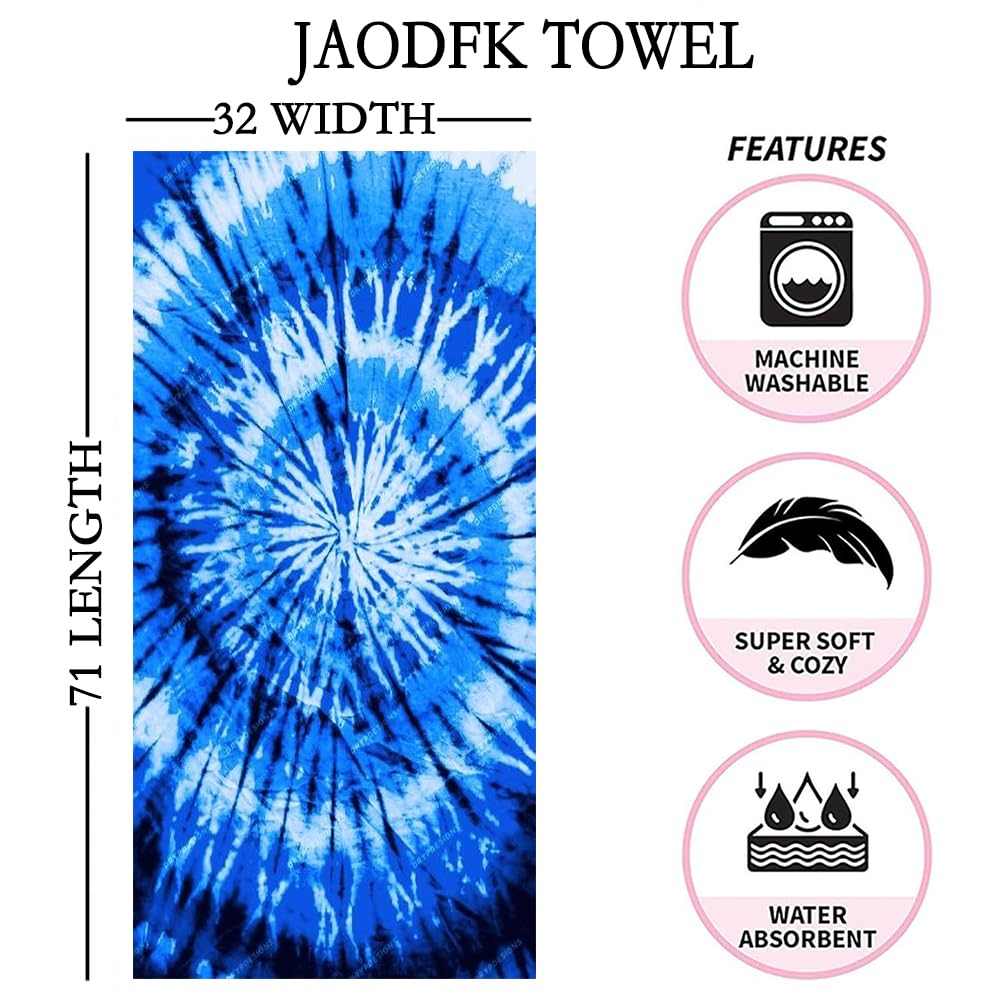 JAODFK Microfibre Beach Towel 71"X32" Quick Dry Lightweight Sand Free Extra Large Thin Blue Towels Travel Essentials For Adults Womens Swim Bath