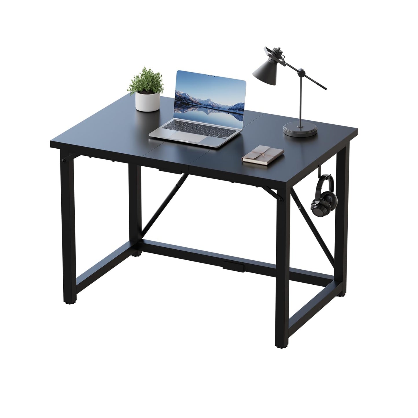 JUMMICO 100×50cm Computer Desk, Compact Home Office Writing Desk, Small Study Laptop Workstation for Limited Space, Quick Assembly, Metal Frame, Black