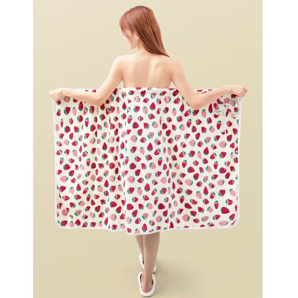 Cute Strawberry Print Bathrobes,Bath Towels Set,towel wrap for women,towelling dressing gown ladies,head Hair Wrap Quick Dry Cap,cotton hair drying