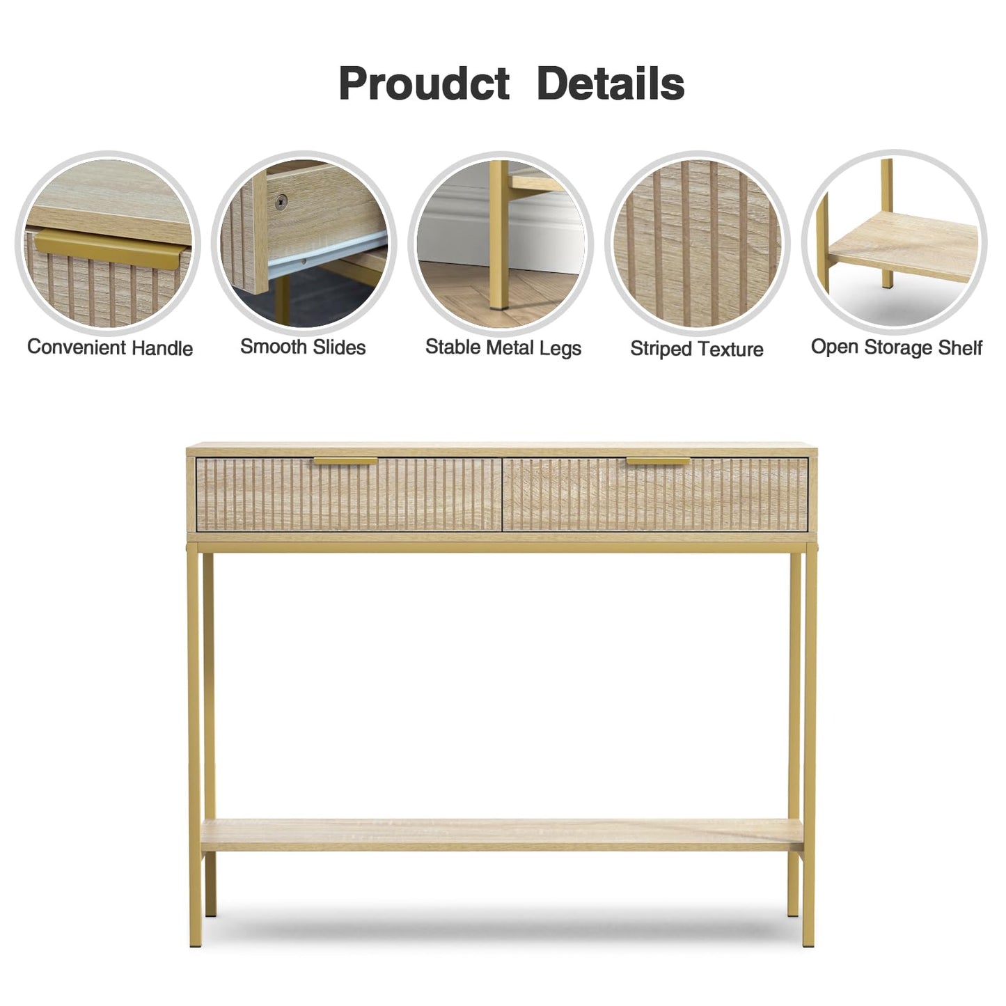 Skokliz Console Table with Storage, Wood Entryway Table with 2 Drawers, Narrow Long Sofa Table Hallway Foyer Table with Storage Shelves Behind Couch