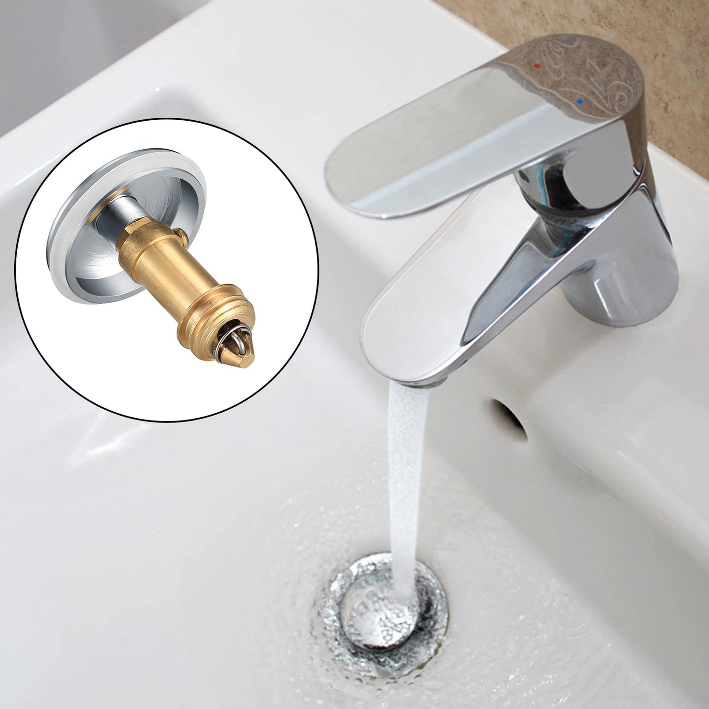 Zhujiehigh 2 Pcs Brass Click Clack Pop Up Sink Plug with Strainer, 38mm