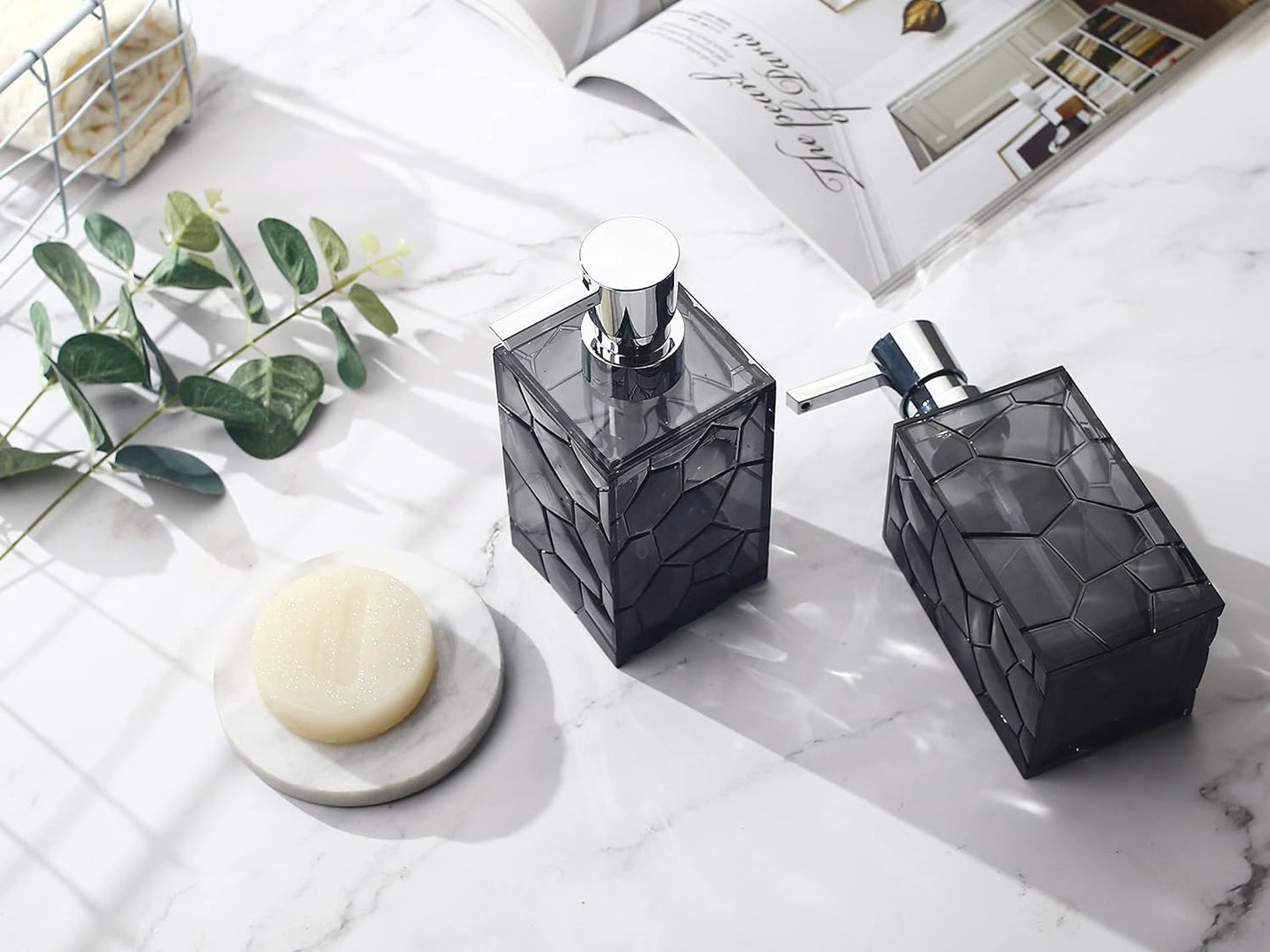 2 Pack Hand Soap Dispenser Set, Clear Acrylic Plastic Liquid Pump Bottles Refillable Lotion Dispenser for Bathroom Decor Kitchen College Dorm (Gray)