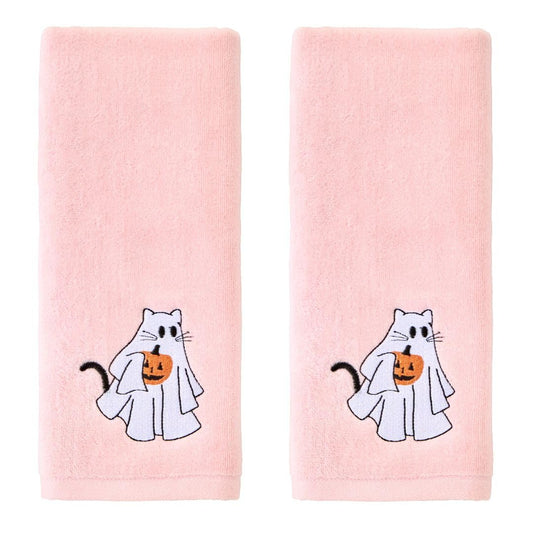 SKL Home Halloween Ghost Cat Hand Towel 2 pc Set for Bath/Kitchen/Bar & Gift