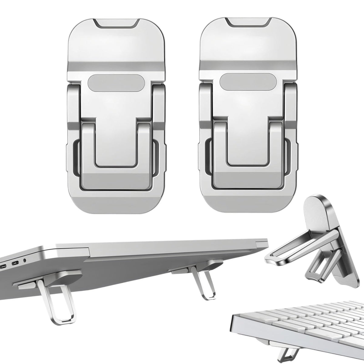 Chenflying 2 Pcs Zinc Alloy Foldable Laptop Stand, Portable Computer Mini Keyboard Riser with 2 Adjustable Angles