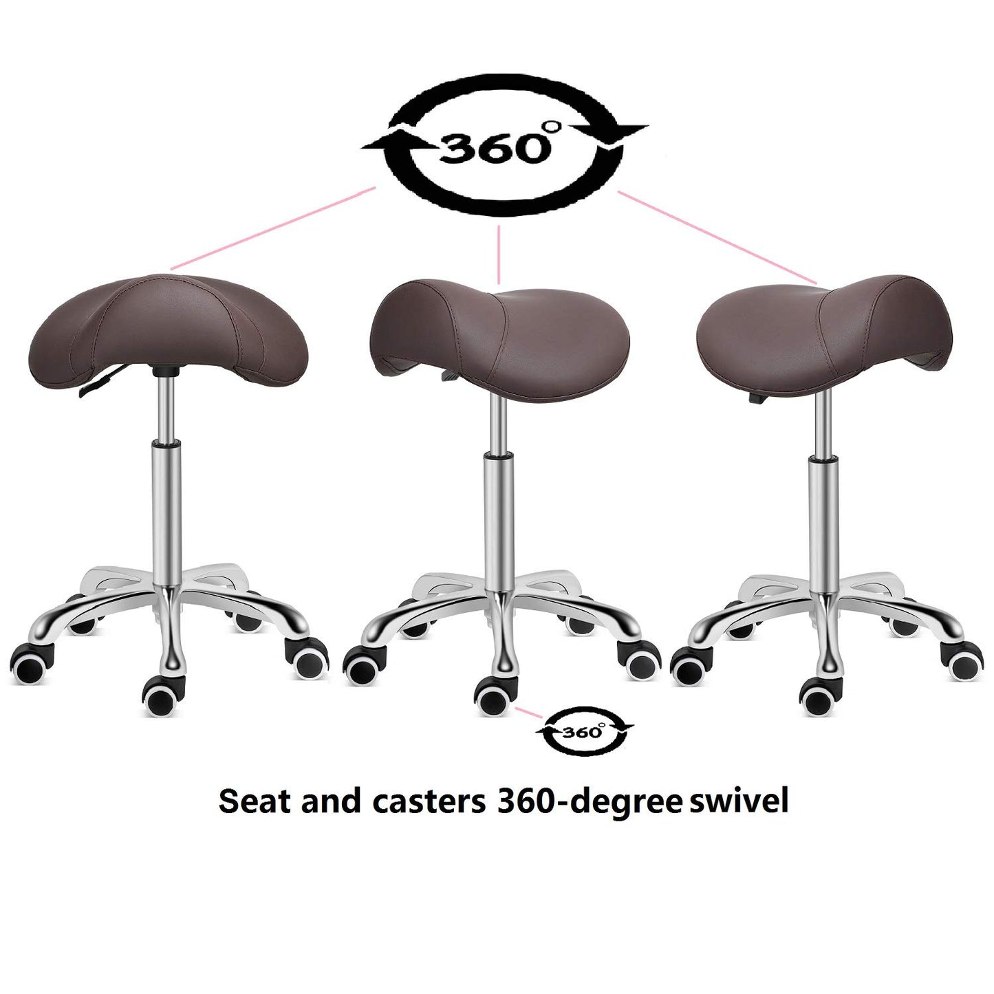 Kaleurrier Saddle Stool Rolling Swivel Height Adjustable with Wheels,Heavy Duty Anti-Fatigue Stool,Ergonomic Stool Chair for