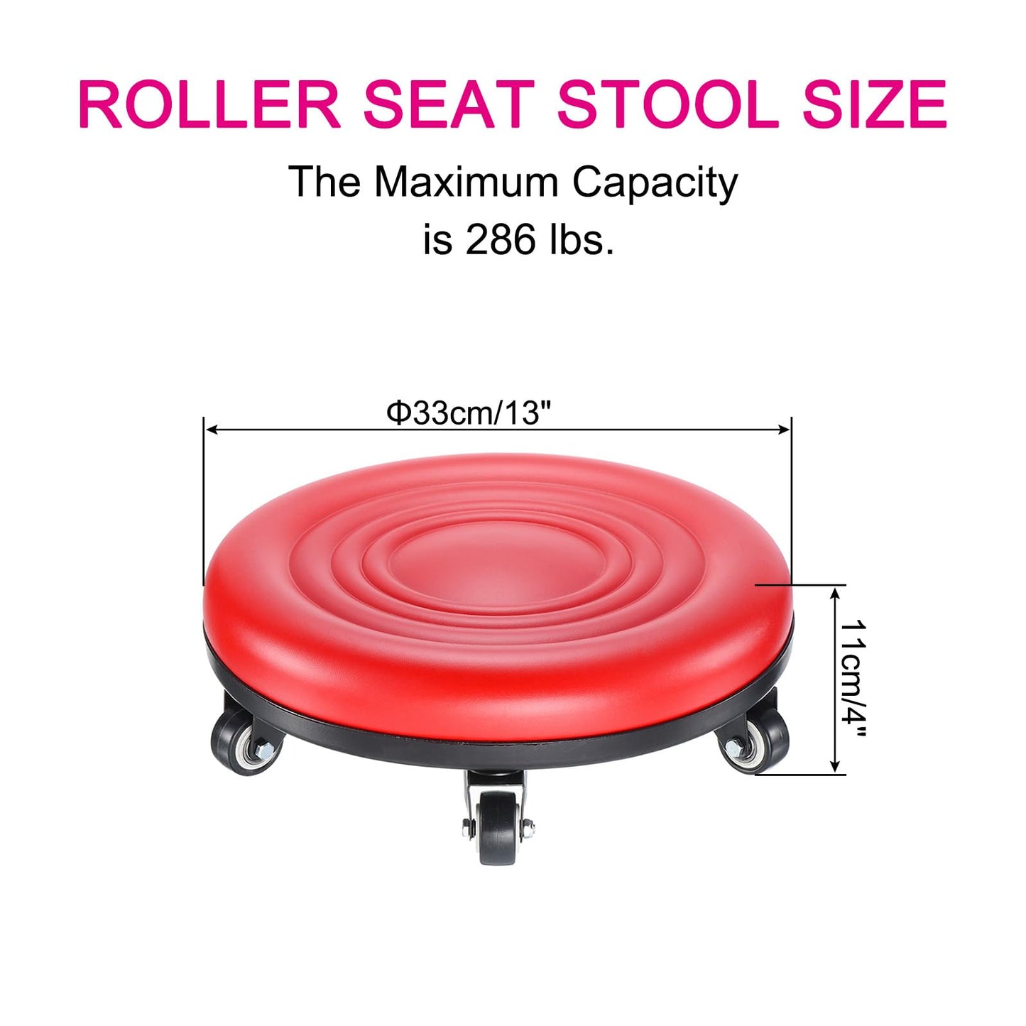 PATIKIL Low Roller Seat Wheel Chair - PU Leather Universal Wheel Stool for Home Office Fitness - Round Short Rolling Seat (Red)