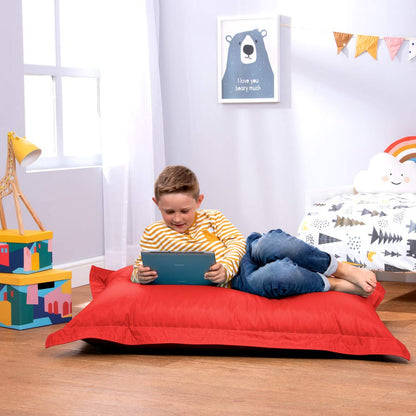 Bean Bag Bazaar Kids Bean Bag, Red, Indoor Outdoor Water-Resistant Fabric, Beanbag with Filling Included, 120cm x 100cm, Outdoor Floor Cushion, Kids