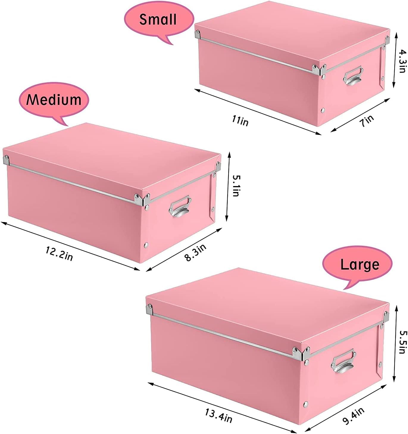 XUCHUN File Storage Boxes with Lid 3 in 1 Set, Foldable, Press-Stud Fastening, Moisture-Proof, Space Saving Storage Box for Photoes, Files, Closets