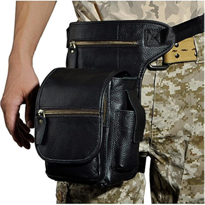 Le'aokuu Mens Genuine Leather Messenger Riding Hip Bum Waist Pack Drop Leg Cross Over Thigh Bag