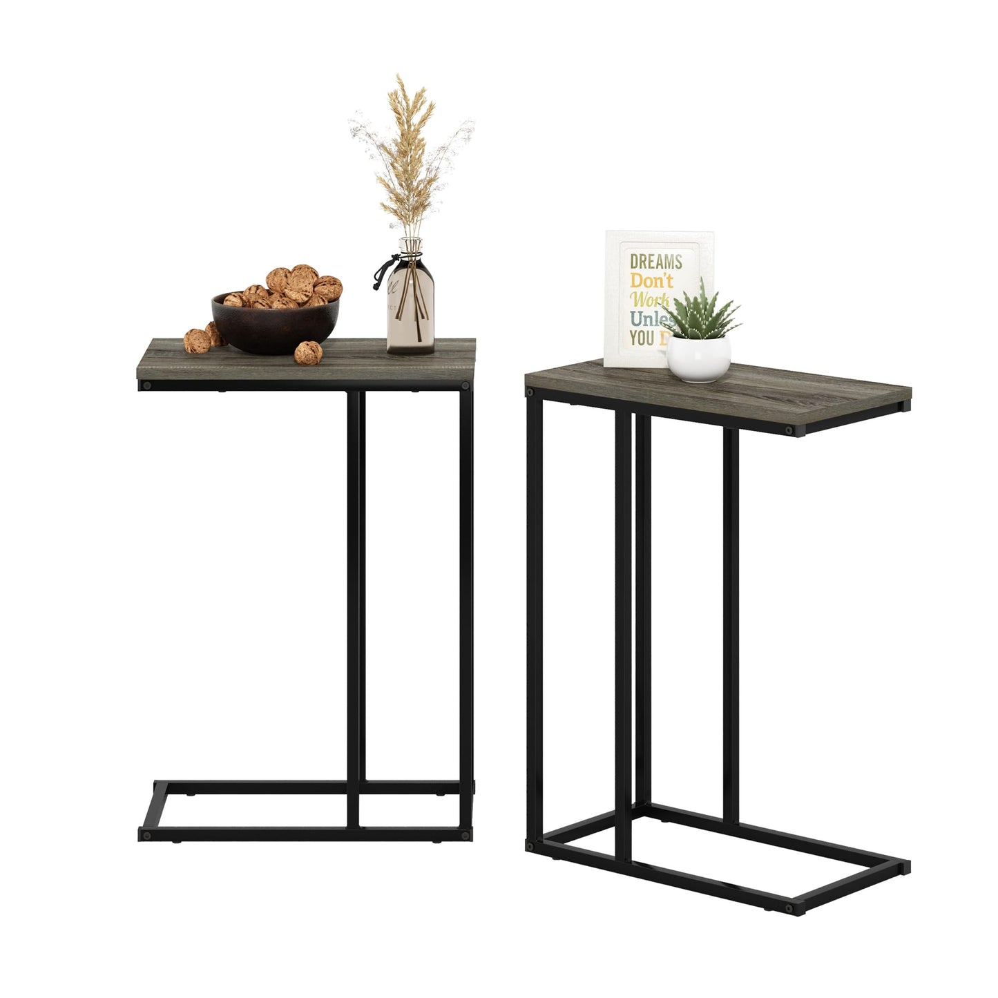 Furinno CAMNUS Side Table Set of 2, C-shape Sofa End Table for Couch, Metal Frame Night Stand, Bedside Table, for Living Room, Bedroom