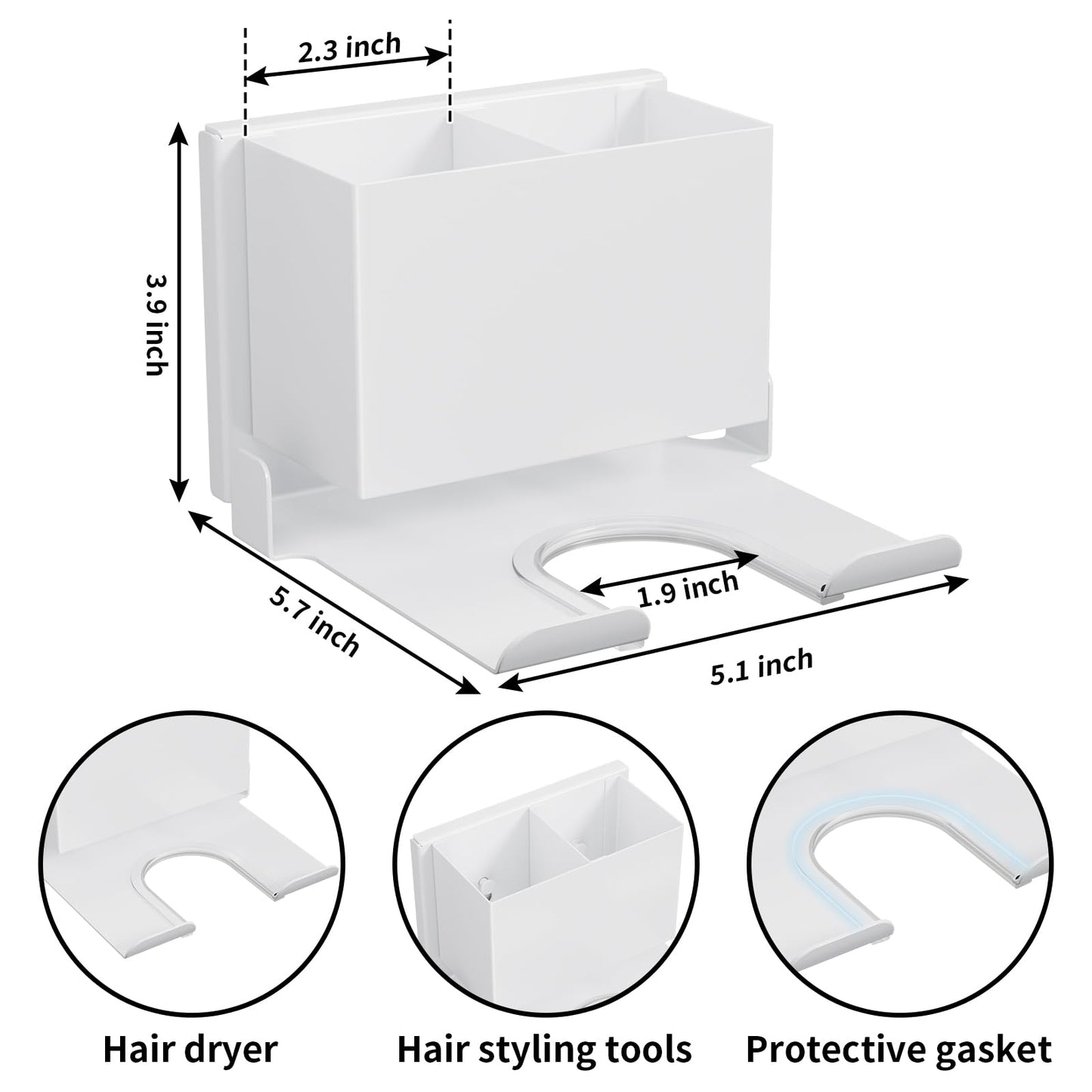 MAYZOLOP Hair Dryer Holder Wall Mounted, No Drill Metal Holder for Hair Tools, Bathroom Storage Organiser with Accessory Tray - Salon, Bedroom, Hotel