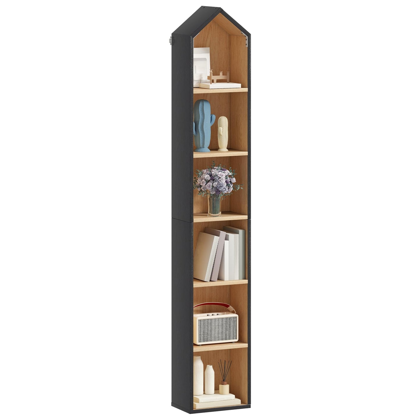 YITAHOME 6-Tier Bookshelf, Bookcase Unit White Frame & Natural Oak Interior, Space-Saving Design for Home & Office, B & Oak, 30W × 23.5D × 181H CM