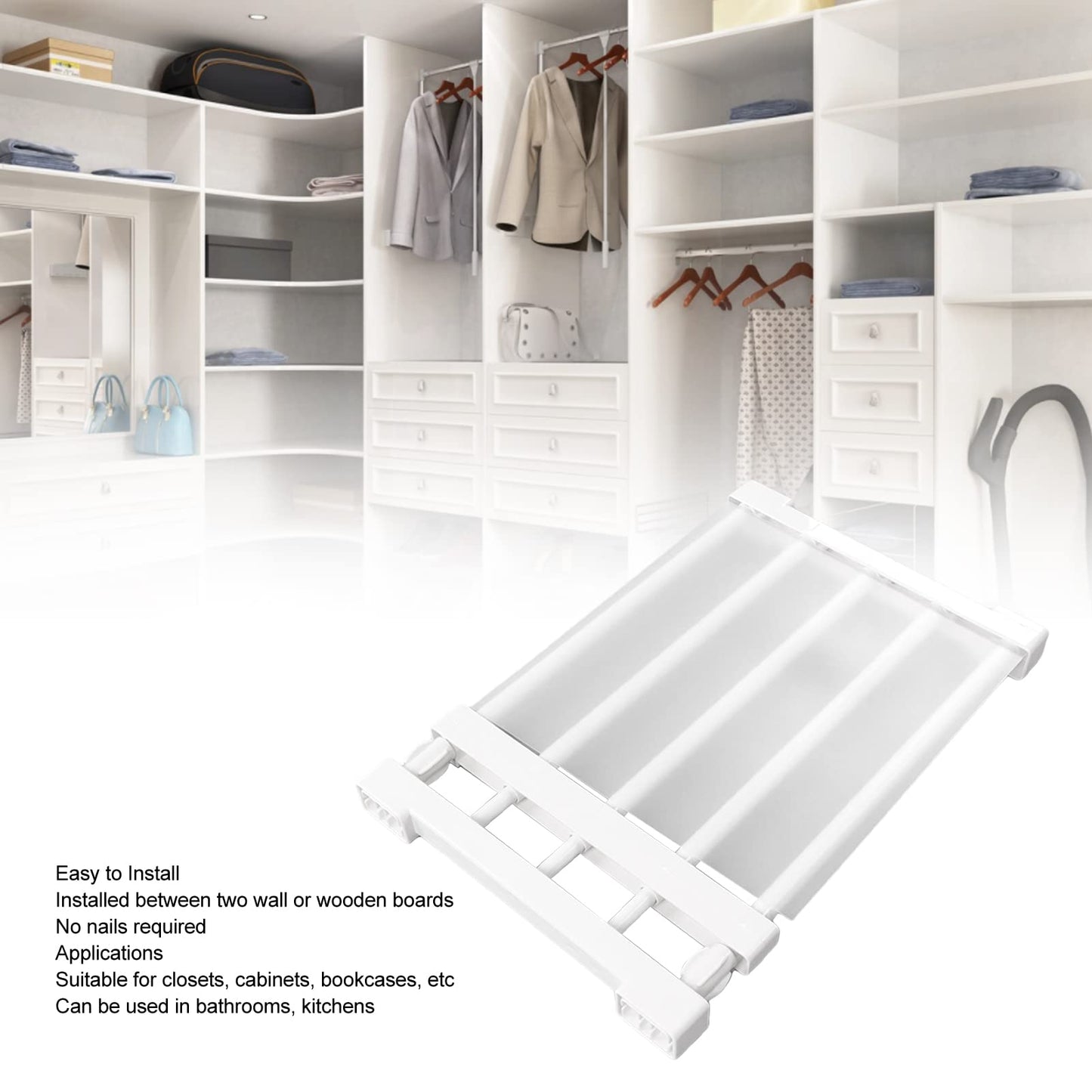 Brrnoo Adjustable Shelves for Closet, Expandable Closet Shelf Tension Rod, Closet Cupboard Storage Organizer, Closet Tension Shelf for Kitchen