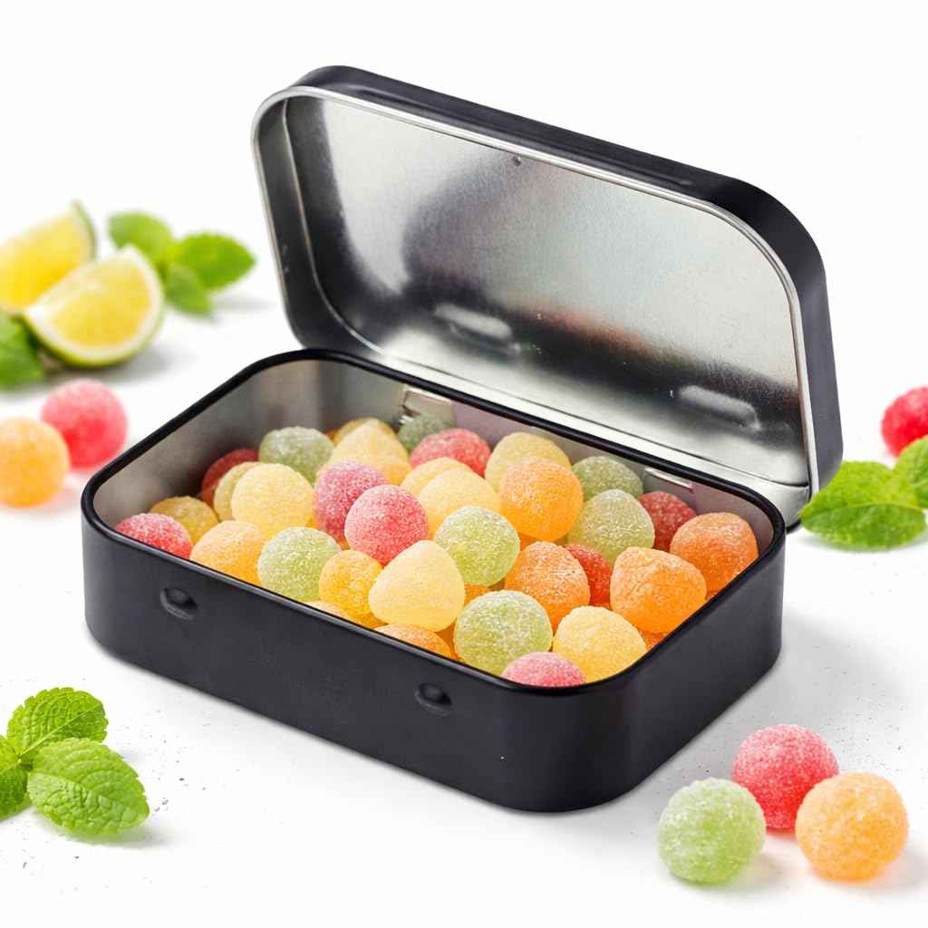 Black Rectangular Metal Storage Tin with Hinged Lid 9.5 x 6 x 2 cm, Small Iron Box for Screws, Coins, Keys, Razor Blades, Sweets & Hardware