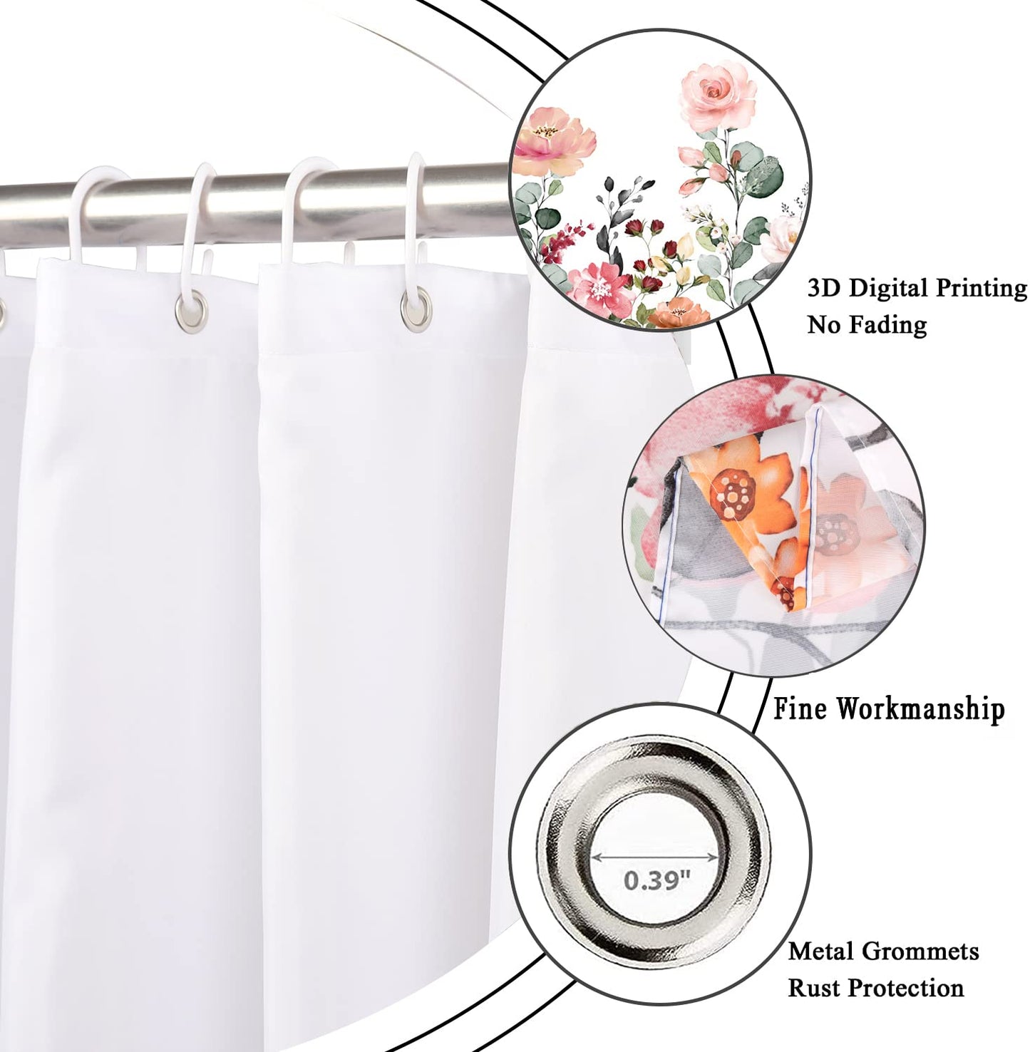 GCIREC Floral Shower Curtain, 180x180cm, Rustic Colorful Floral with Green leaves Wildflowers Waterproof Fabric Machine Washable Bathroom Curtain