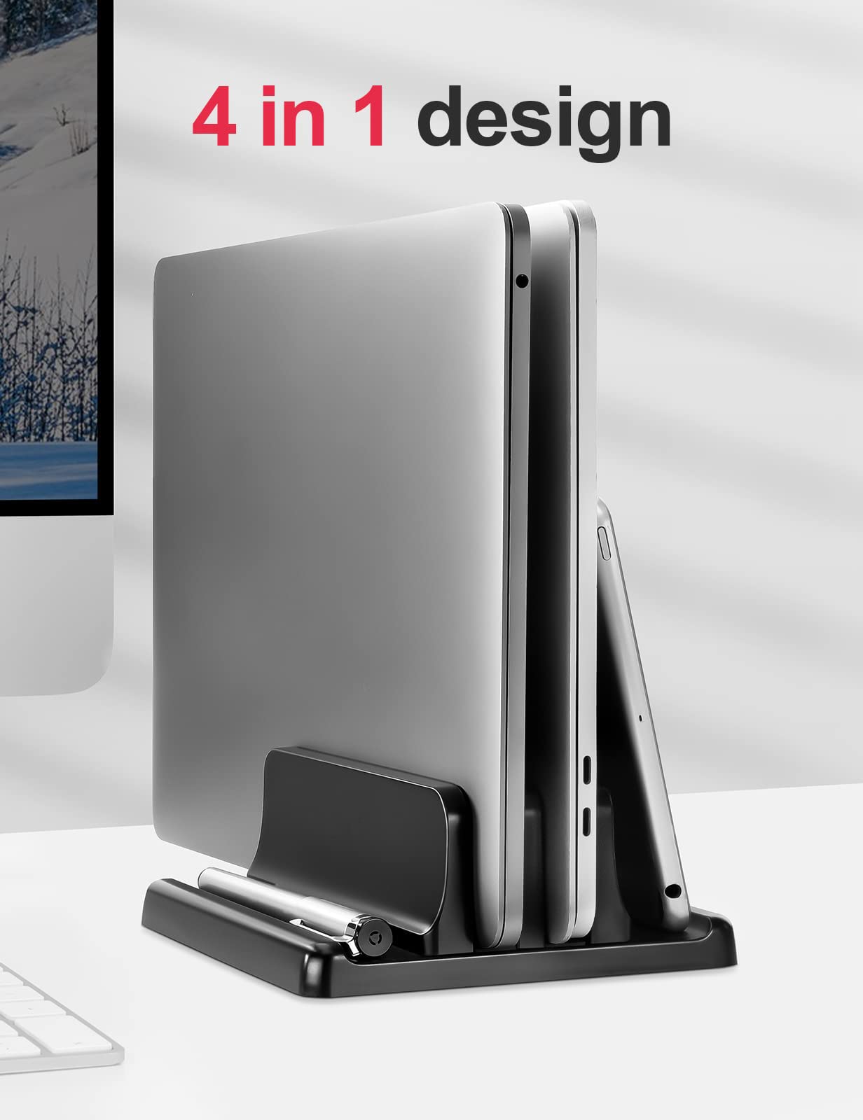 Saklifuo Vertical Laptop Stand 4 in 1 Adjustable Space-Saving Desktop Laptop Holder Sturdy ABS Portable Notebook Dock Compatible with All Notebooks