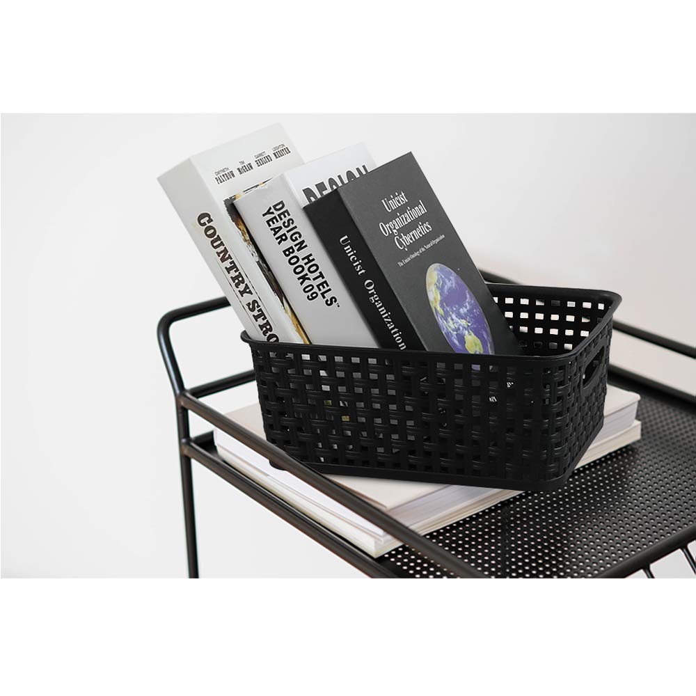 Asking 6-Pack Plastic Storage Baskets, Weave Basket, Black